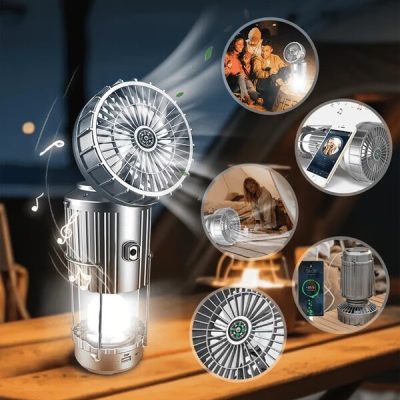 5 az 1-ben kempinglámpa - ventilátor, lámpa, hangszóró, power bank és iránytű | LANTFAN